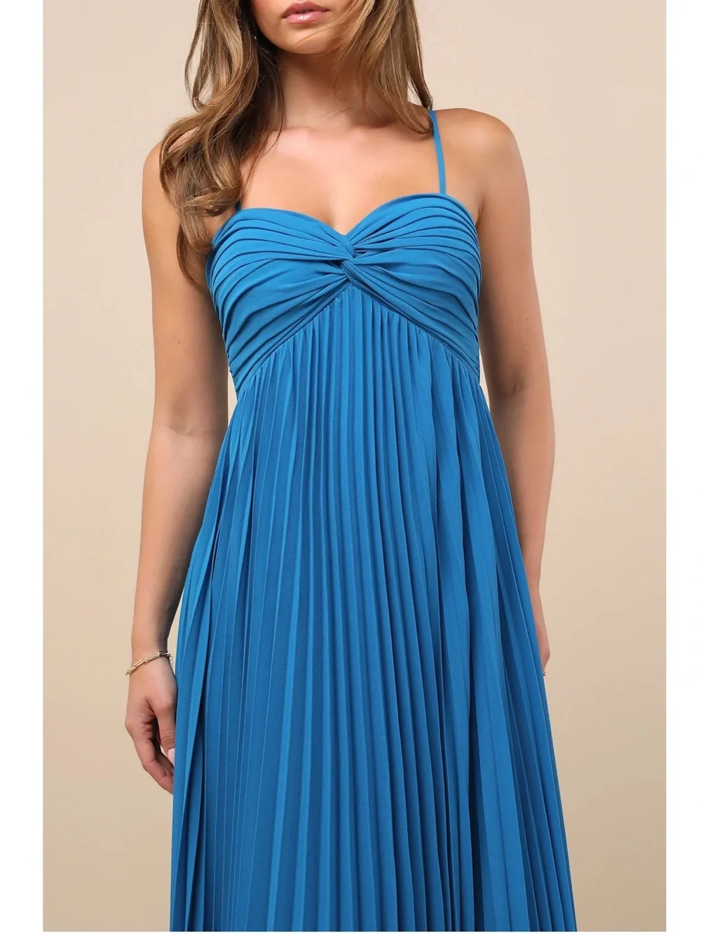 NWT Lulu’s Jolette Blue Pleated Knot-Front Maxi Dress Large 2681031 Chic Party
